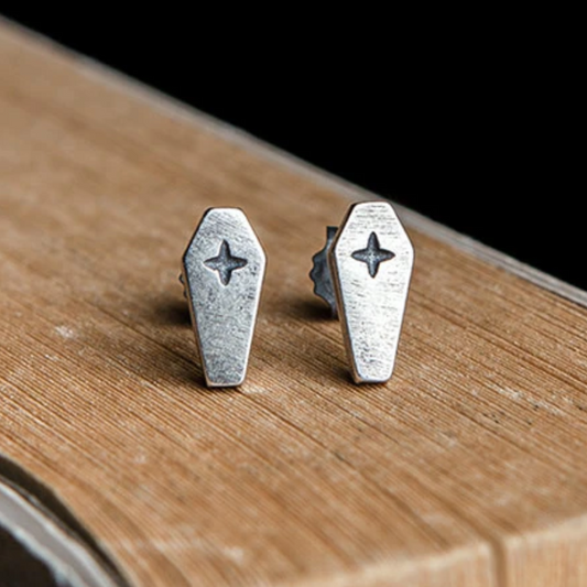 Silver Death Cross Coffin Earrings