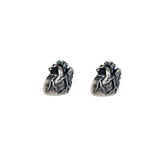 Silver Anatomical Human Heart Earrings